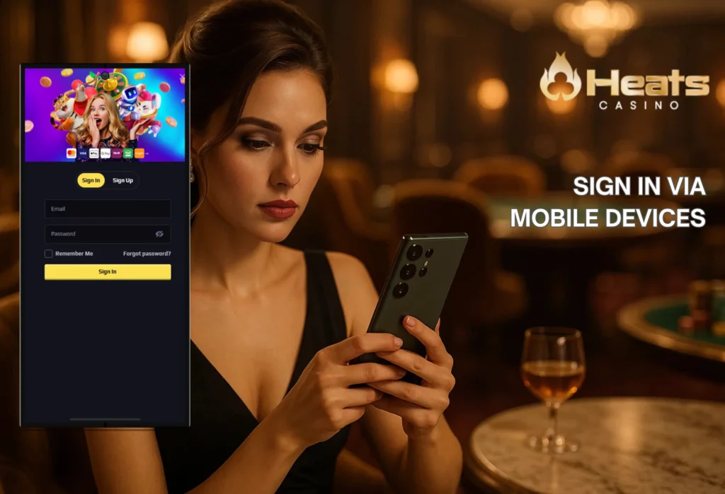 Heat Casino sign in on mobile.