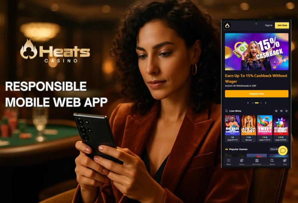 Heat Casino responsible mobile web app.