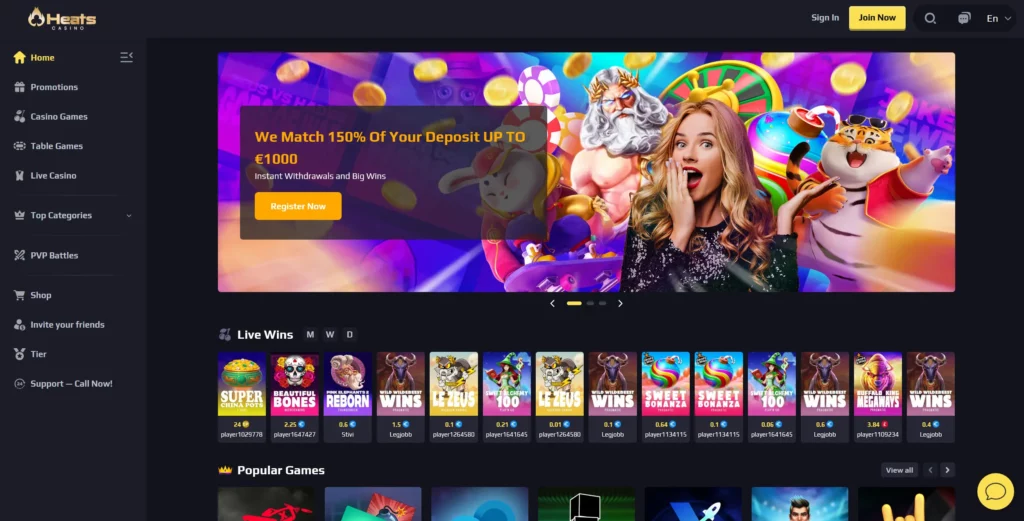 Heat Casino bonus.